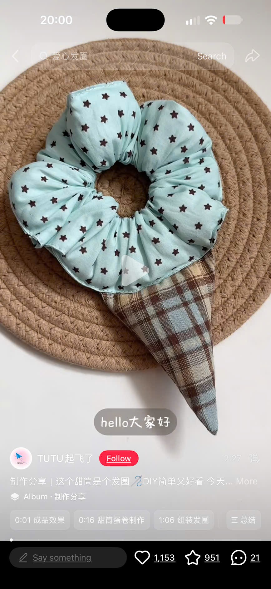 Scrunchie with a blue star print