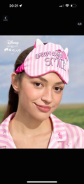 Pink striped sleep mask with licensed character artwork